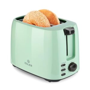 ISILER 2 Slice Toaster, 3.3 cm Wide Slot Toaster for Bread And Bagel, 7 Shade Settings & Double Side Baking, Defrost Cancel Function, 750 Watts (Green)