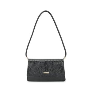 Fastrack Black Croco Textured PU Structured Shoulder Bag for Women, Girls and Ladies | with Classy Flap and Rolled Up Slim Strap