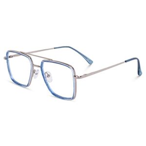 CREEK TR90 Unisex-Adult Blue Light Blocking Blue Cut Zero Power Anti-Glare Retro Square Eyeglasses,Metal Frame For Eye Protection From Uv By Computer/Mobile (With Torch And Testing Card)