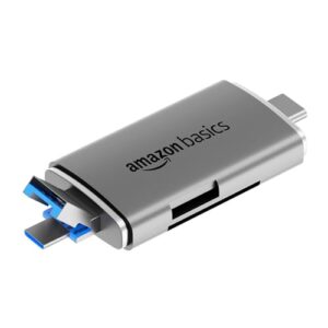 Amazon Basics OTG Card Reader and Hub with Type-C, USB & Micro Ports | Portable Memory Card Reader Supports Drives, TF, SD, Micro SD, SDHC, SDXC, MMC (Grey)