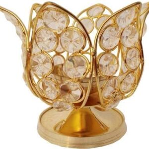 DXYZ Brass and Crystal Lotus Kamal Akhand Diya (1, Small)