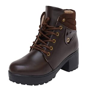 XE Looks 100% Vegan Leather Women's Brown Ankle Boots | Stylish Lace-Up Design with Heel | Durable Leather Upper & Cozy Lining | Comfortable Boots For Girls & Women