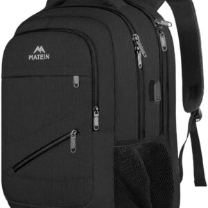 MATEIN 17 inch Travel Laptop Backpack, Water Resistant TSA Flight Approved Carry on Backpack with USB Port Black