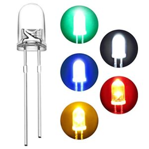 GoBagee® BRANDED 5mm Ultra Bright LED(Light Emitting Diode) White,Green,Red,Yellow,Blue Color Each 20Pcs Mix Total -100Pcs