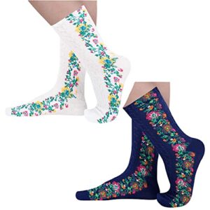 Aeoss Women's Floral Design Vintage Crew Socks Ethnic Retro Style Novelty Cotton Socks Embroidered Floral socks Multicolor (2 Pair)