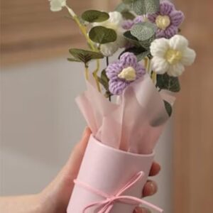VRB Dec 1pcs Artificial Crochet Flower Bouquet/Artificial Flowers Bunch/Crochet flowers bouquet/Crochet flowers/Flowers Bouquet Gift for Girls Home Decor,gifting,etc. (Purple Daisy Bouquet)