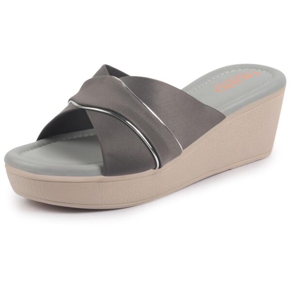 FAUSTO FST KI-661 GREY-38 Women's Grey Silver Lining Open Toe Cross Strap Wedge Slip On Sandal With Cushioned Footbed|Sandal For Party|Festive|Wedding - Image 2