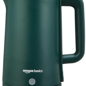 amazon basics 1.5 Liter Cool Touch Electric Kettle| 1350 Watt|Stainless Steel Body|Auto Cut-Off|Triple Safety Protection(Green)