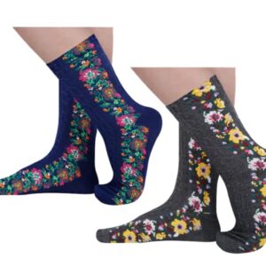 Aeoss Women's Floral Design Vintage Crew Socks Ethnic Retro Style Novelty Cotton Socks Embroidered Floral socks Multicolor (2 Pair)