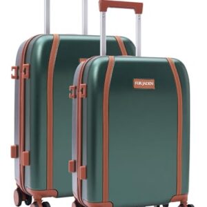 FUR JADEN The Wayfarer Polycarbonate Travel Luggage Suitcase with 8 StealthTech Silent Shock Absorbing Wheels, TSA Lock & Aviation Grade Telescopic Trolley (Forest Green, Cabin + Medium)