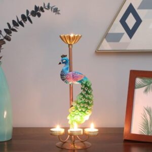 CraftVatika Elegant Metal Peacock Candle Holder - Perfect Home Decoration Diwali, Intricate Design Tealight Candle Holders for Home Diwali Christmas Décor (Single Side)