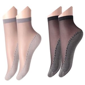Aeoss transparent fashion Socks Silky Anti-Slip Cotton Sole Sheer Ankle High Tights Hosiery Socks for Women and Girls (SET OF 2PCS)