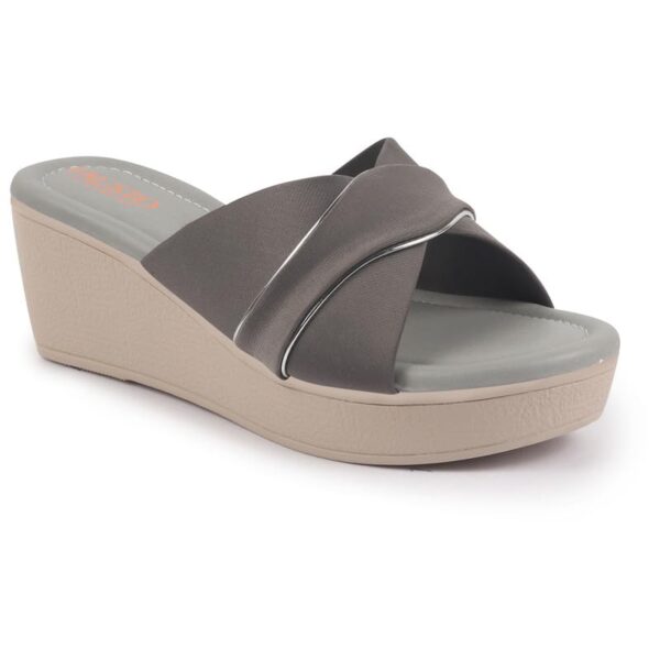 FAUSTO FST KI-661 GREY-38 Women's Grey Silver Lining Open Toe Cross Strap Wedge Slip On Sandal With Cushioned Footbed|Sandal For Party|Festive|Wedding - Image 3
