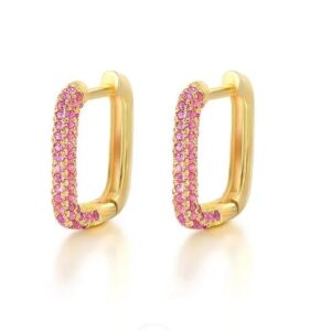 Aeoss Zirconia Studded Party Earrings for Women Rectangle Minimal Hoops White Pink Earrings | Stainless Steel Anti Tarnish Waterproof Sweatproof Earrings, Stylish Earrings for Women/Girls (Pink)