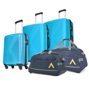Aristocrat Karl Active S03 Set of 3 (Cabin+Medium+Large) Trolley Bag, Cm | TSA | 2 Wheels | 3 Year International Warranty | Blue & Two Blue Aristocrat Duffles(DF & DFT)
