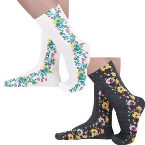 Aeoss Women's Floral Design Vintage Crew Socks Ethnic Retro Novelty Cotton Socks Embroidered Floral socks Multicolor (2 Pair)
