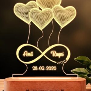ZOCI VOCI Anniversary Gift for Wife - 3D Illusion Heart Lamp |Engraved Night Lamps Personalized Gifts for Wedding Customized Gifts for Couple |Marriage Gifts (3D Illusion - Medium) LED, Acrylic, Clear