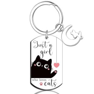 El Regalo Cute Black Cat Keychain - Just A Girl Who Loves Cats Gifts for Cat Lovers, Women, Teens, Girls - Cute Cat Accessories, Stocking Stuffers, Kawaii Keychain for Cat Owners