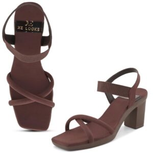 XE Looks Women's Brown Stylish Sandals | Block Heel Sandals with Sleek Strap Design | Soft Cushioned Footbed | Durable & Lightweight Sandals For Girls & Women