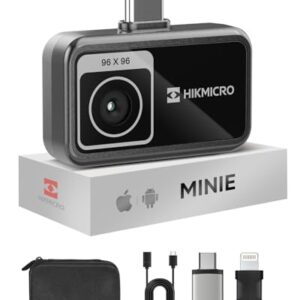 HIKMICRO MiniE Thermal Camera Android/iOS, Thermal Imaging Camera with SuperIR Image Enhancement, 25Hz, No Battery, for Phone/Tablet, USB-C/Lightning Port (Adapter Included, support iPhone 15/16)