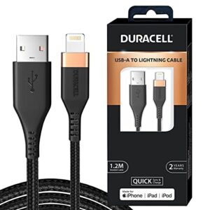 Duracell USB Lightning Apple Certified (Mfi) Braided Sync & Charge Cable For Iphone, Ipad And Ipod. Fast Charging Lightning Cable, 3.9 Feet (1.2M) -