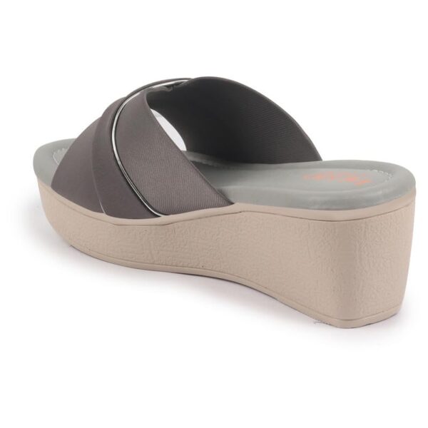 FAUSTO FST KI-661 GREY-38 Women's Grey Silver Lining Open Toe Cross Strap Wedge Slip On Sandal With Cushioned Footbed|Sandal For Party|Festive|Wedding - Image 8