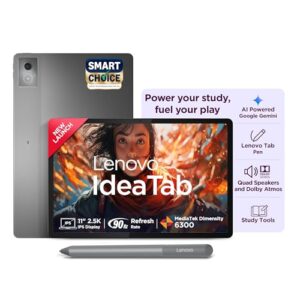 Lenovo Idea Tab with Pen|5G + Wi-Fi|11 Inch,2.5K Display with 500 Nits Brightness|8 GB RAM + 256 GB ROM(Expandable Up to 2 TB)|Mediatek Dimensity 6300|Android 15|4-Speakers with Dolby Atmos,Grey