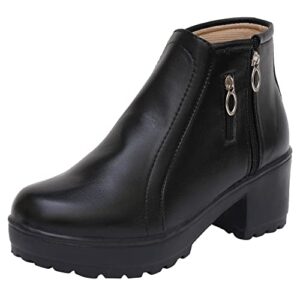 XE Looks 100% Vegan Leather Women's Black Ankle Boots | Zipper Closure with Block Heel | Comfortable & Durable Faux Leather Boots For Girls & Women