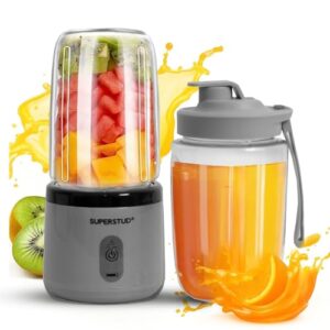 SUPERSTUD Blender Mixer Grinder | Mini Blender for Smoothies & Juices | 2-Jar Capacity (400ml*2) | 45 Watts Bullet Rechargeable Portable Juicer | Auto-Stop After 40s (ash grey)