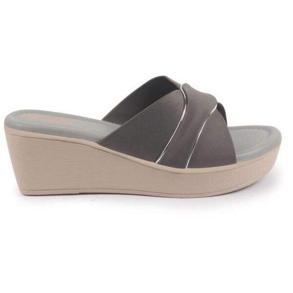 FAUSTO FST KI-661 GREY-38 Women's Grey Silver Lining Open Toe Cross Strap Wedge Slip On Sandal With Cushioned Footbed|Sandal For Party|Festive|Wedding - Image 7