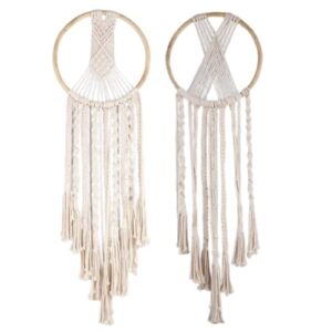 DXYZ Macrame Dream Catcher | Cotton Rope Bohemian Vintage Style Wall Hanging Tapestry | Modern Room Home Decor | Geometric Wall Art | Gifting (Ivory) (Set of 2)