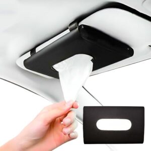 Car Tissue Holder with Tissues – Elegant PU Leather Tissue Paper Holder for Car Ideal for Family | Tissue Holder for Car That Fits Perfectly on Sunvisor & Back Seat | RIAvel- Black