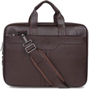 RIONTO Prime Laptop Bags for Men Office Use | Upto 15.6 inch | Expandable Bottom | Mobile & Pen Compartment with Multiple Organizers | PU Leather | Professional Office Bag for Man & Women - Brown