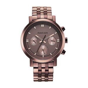 Fastrack Tick Tock Quartz Multifunction Grey Dial Rose Gold Metal Strap Watch
