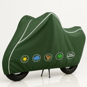 StormGuard PU Bike Cover Premium Waterproof, Dustproof & UV Protected Two-Wheeler Body Shield | Heavy-Duty, All-Weather Protection | Universal Fit for Motorcycles & Scooters(Olive & White PU)