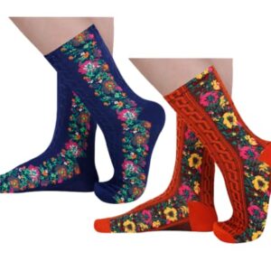 Aeoss Women's Floral Design Vintage Crew Socks Ethnic Retro Style Novelty Cotton Socks Embroidered Floral socks, Stylish Cotton Socks for women/Girls Multicolor (2 Pair)