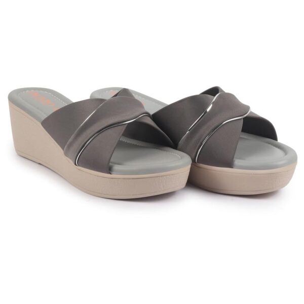 FAUSTO FST KI-661 GREY-38 Women's Grey Silver Lining Open Toe Cross Strap Wedge Slip On Sandal With Cushioned Footbed|Sandal For Party|Festive|Wedding - Image 5