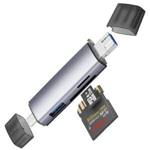 Tobfit Metal Body 3 in 1 with OTG, SD Card Reader, USB 2.0, Type C and Micro USB, for Memory Card, Portable Card Reader, Compatible for TF, SD,Micro SD,SDHC, SDXC, MMC,RS-MMC, Micro SDXC