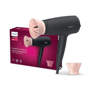 Philips Foldable Hair Dryer 2100 Watts | Perfect Blow Dry & Style for Men and Women | Powerful Salon-like Blow Drying with Less Heat | 3 Heat Settings with Cool Shot (Hot/Cool/Warm) | ThermoProtect Airflower Attachment- Pink | BHD356/10 - White | 2 years Warranty