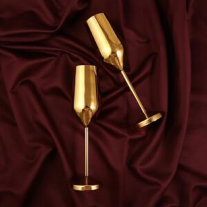 Exclusivish Champagne Glass Set of 2 with Gift Box - PVD Gold Wine Glasses | Home Decor & Decoration Items for Living Room | Gifts for Women & Men for Weddings, Anniversaries & Birthdays