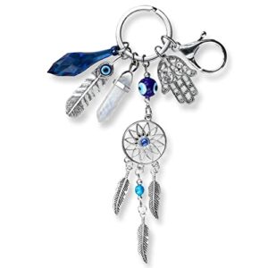VillageTiger Dreamcatcher Gift Handmade Stylish Keychain For Women Girls Boys Scooter Bikes Evil Eye Stones Keyring For Travel Bags,College School Bags,Purse,Handbag Keyrings Decorative Hangings,Red