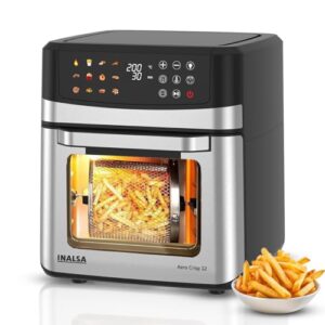 INALSA Air Fryer Oven|12L,1700W|Stainless Steel Body|12-in-1 Functions,Fry,Bake,Grill,Dehydrate&Reheat|12 Preset|Rotisserie&Convection|Dishwasher Safe Accessories|2Yr Warranty,2025Model AeroCrisp