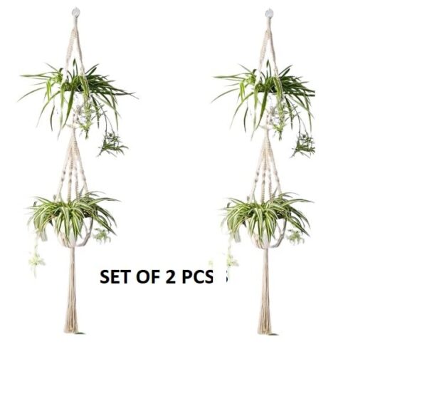 DXYZ Double Two Tier Macrame Planter Cotton Twisted Outdoor/Indoor Hanger [Without Pot] | Rope Flower Pot Holder for Balcony Garden Wall | Home Decor Basket Hanger Set of 2 Pcs - Image 4