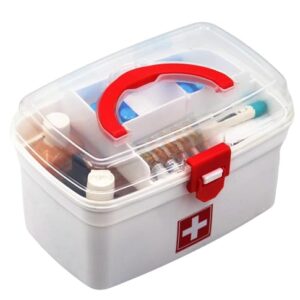 WINZELLA Plastic First Aid Kit Emergency Medicine Storage Box with Detachable Tray and Transparent Lid and Handle for Home Travel