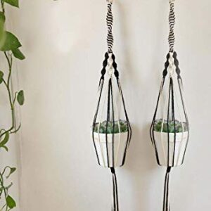 DXYZ Macrame Cotton Dyed Black and Ivory Outdoor/Indoor Plant Hanger [Without Pot] | Rope Flower Pot Holder Planter for Balcony Garden Wall | Home Decor Basket Hanger (2)