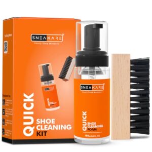 SNEAKARE Quick Shoe Cleaning Kit | Contains 150ml Foam Shoe Cleaner & 1 Medium Shoes Brush | Sneaker Cleaning Kit | Suitable for Sneakers, Nubuck, Leather, Suede & Sport Shoes