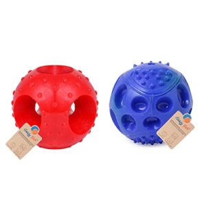 Goofy Tails Dog Ball Combo, Hard Squeaky Rubber Ball + Hole Ball Toys for Dogs, Squeaky Chew Toys for Dogs (Blue/Green/Orange)