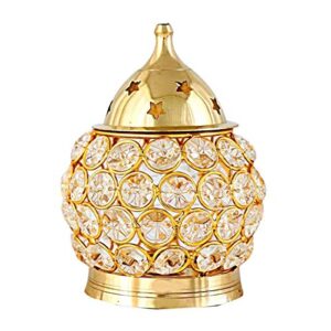 DXYZ Brass Crystal Matki Gold Akhand Diya (1, Small 14cm)