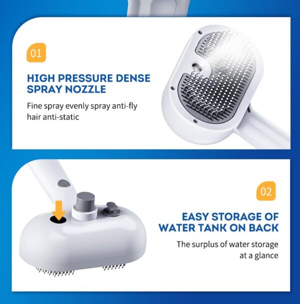 PETTY-KITTY® Multipurpose Steam Cat Brush Dog Brush for Shedding, Dog Comb Cat Comb Remove Static Flying Hair Pet Grooming Brush Self Cleaning Dog BrushSuitable for Long and Short Hairs (white) - Image 9
