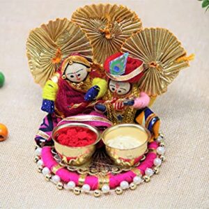 JH Gallery Handcrafted Radha Krishna Puppet/Doll Chandan Roli Kumkum Chawal Holder/Home Decorative Items Chopda for Pooja and Gift Purpose (Pack of 1)